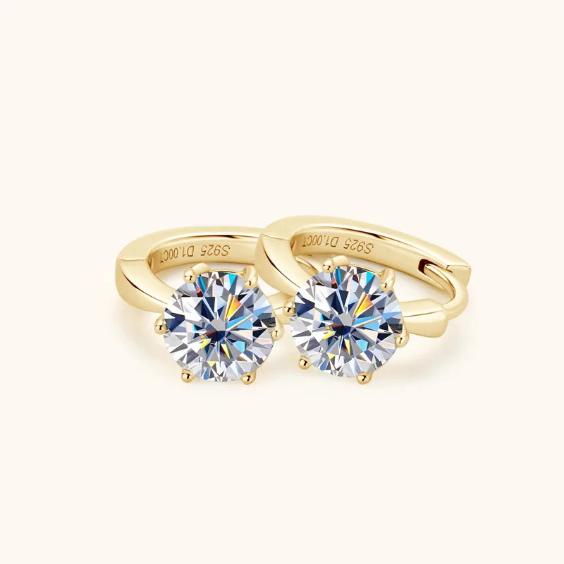 Six-Prong Moissanite Solitaire Hoop Earrings in Silver