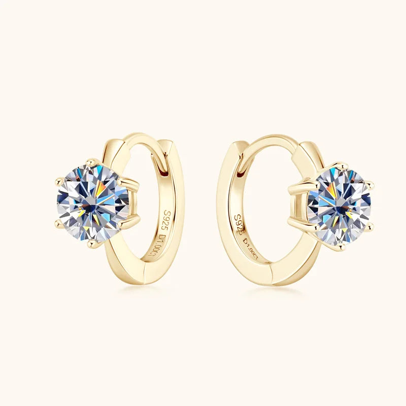 Six-Prong Moissanite Solitaire Hoop Earrings in Silver