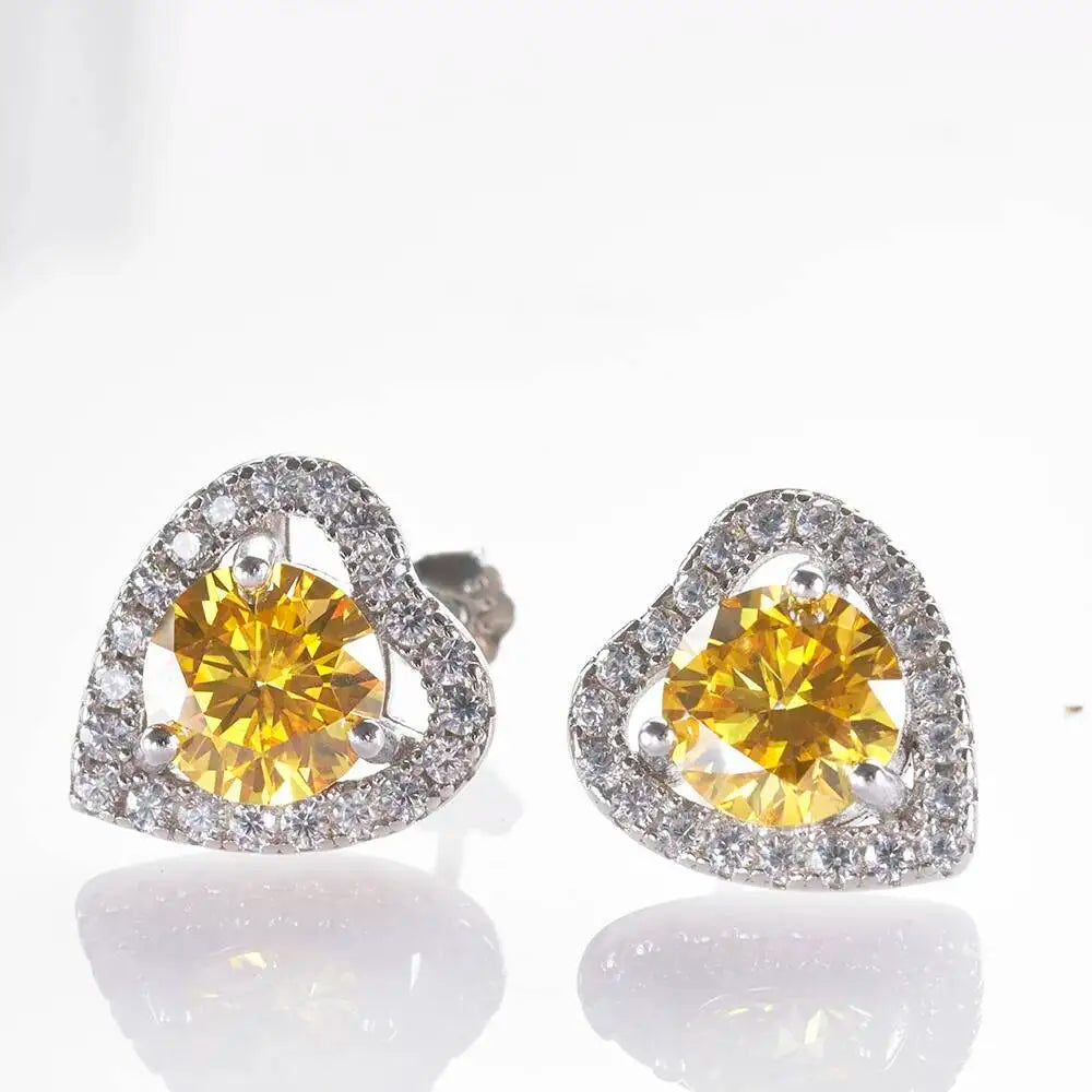 Moissanite Heart Halo Stud Earrings in Sterling Silver