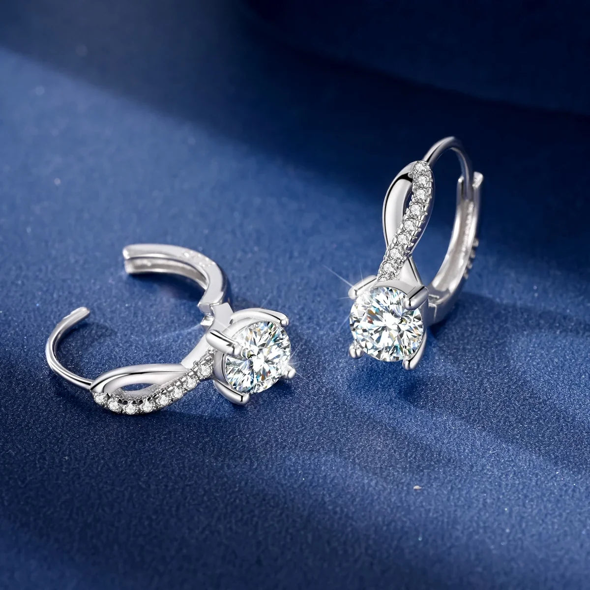 Crossover Moissanite Hoop Earrings in Sterling Silver
