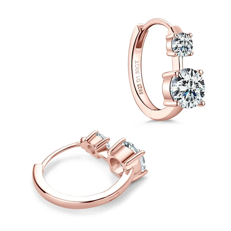 Graduated Two-Stone Moissanite Hoop Earrings in Sterling Silver