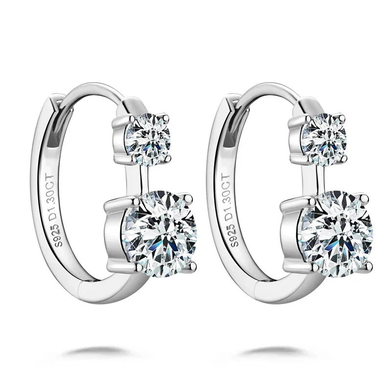 Graduated Two-Stone Moissanite Hoop Earrings in Sterling Silver