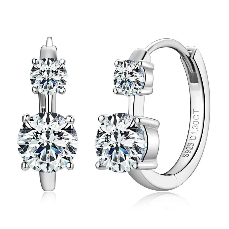Graduated Two-Stone Moissanite Hoop Earrings in Sterling Silver