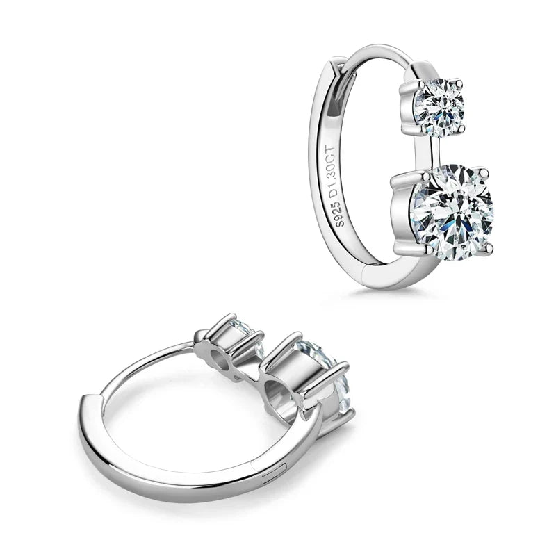 Graduated Two-Stone Moissanite Hoop Earrings in Sterling Silver