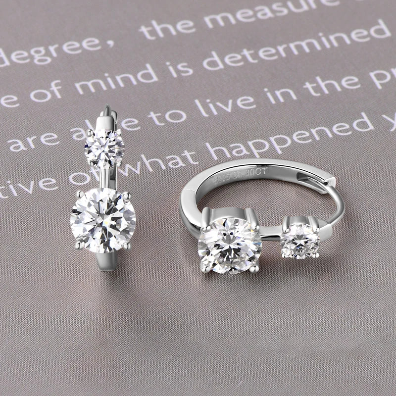 Graduated Two-Stone Moissanite Hoop Earrings in Sterling Silver