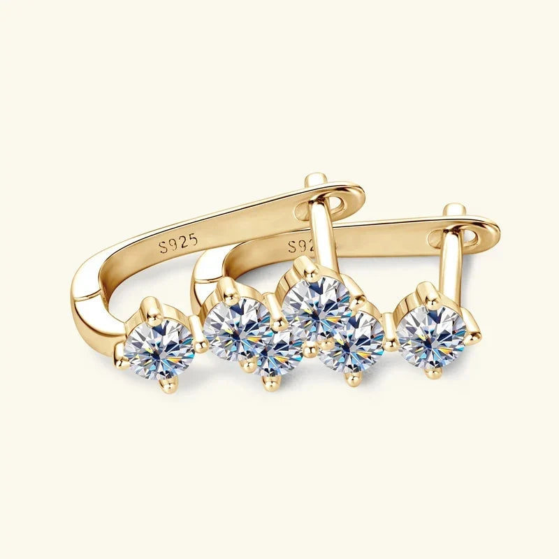 Moissanite Y Necklace & Three-Stone Hoop Earrings in Silver