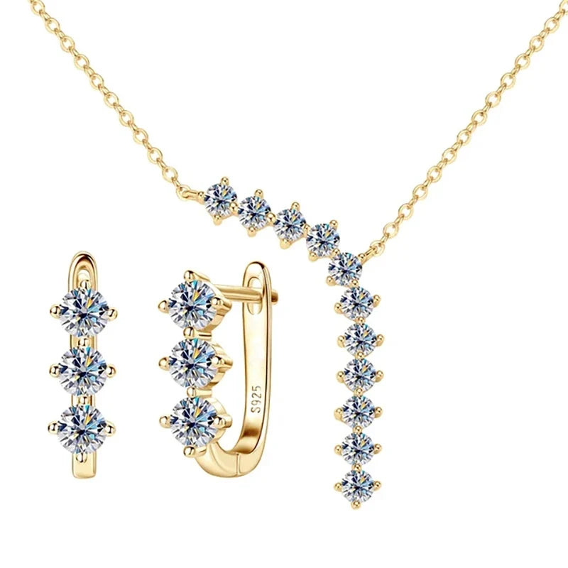 Moissanite Y Necklace & Three-Stone Hoop Earrings in Silver