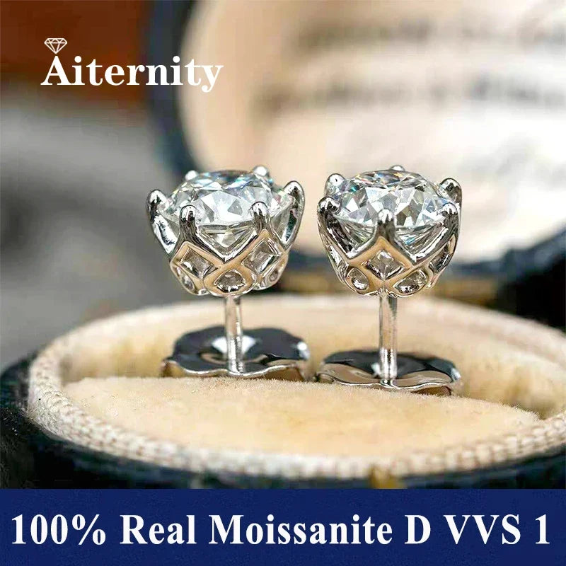 Moissanite Stud Earrings in Solitaire & Halo Silver Settings