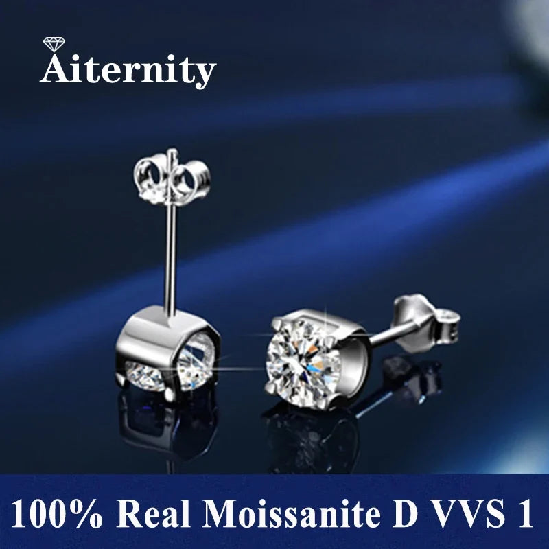 Moissanite Stud Earrings in Solitaire & Halo Silver Settings