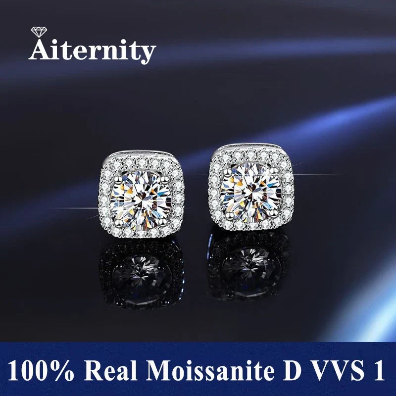 Moissanite Stud Earrings in Solitaire & Halo Silver Settings