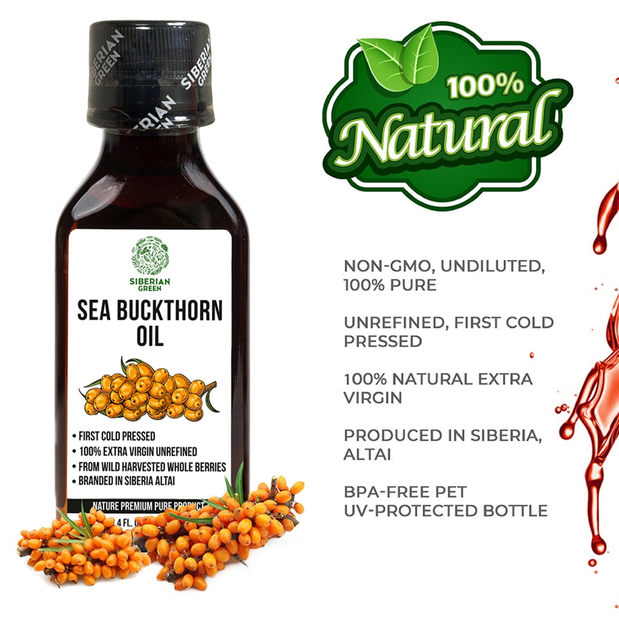 Siberian Sea Buckthorn Oil | 100% Extra Virgin Cold Pressed | 100ml