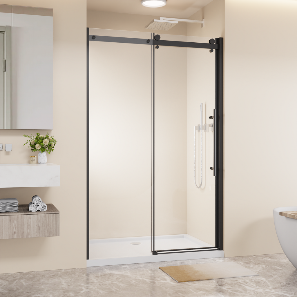 Frameless Shower Door with Zinc Roller Rail System