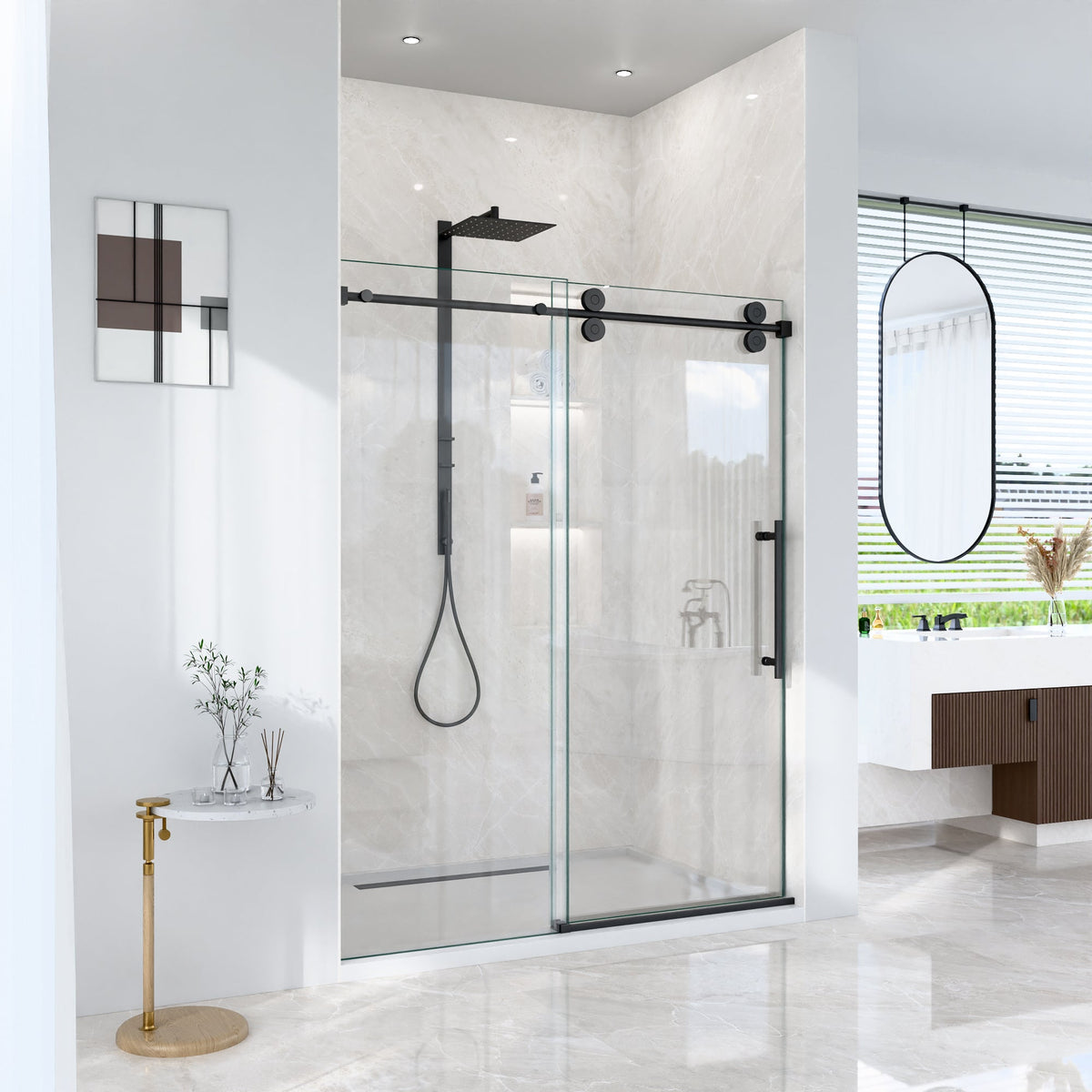 Frameless Single Sliding Shower Door – 5/16" Clear Tempered Glass