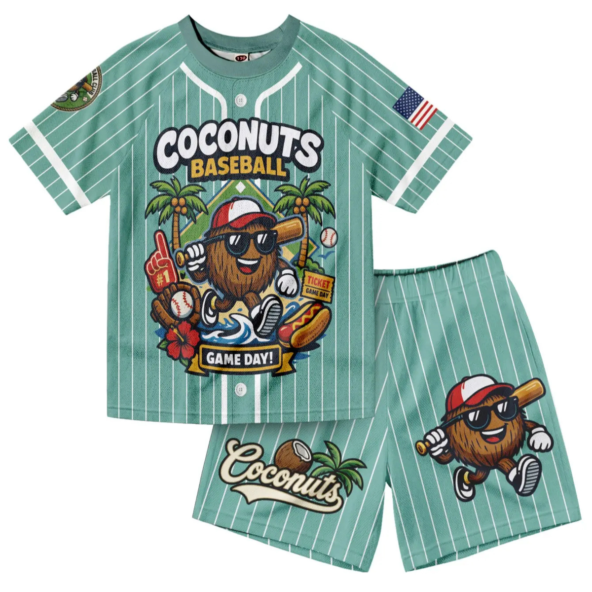Retro Banana Dabbing American Flag Jersey Outfit – Toddler Quick-Dry Mesh Set, Patriotic 4th of July Kids Uniform