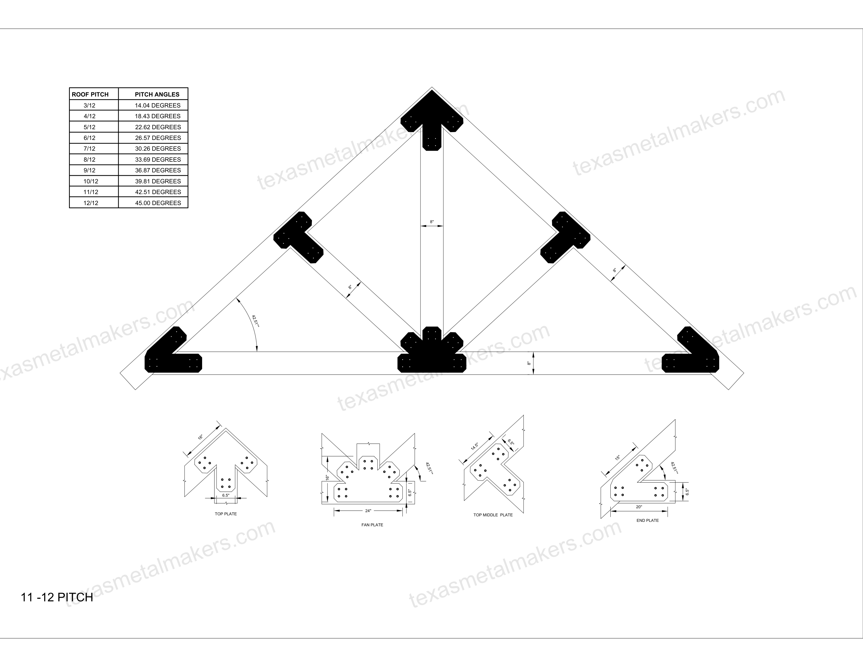 Chamfered Design Dog Eared Timber Truss Brackets for 8x8 Posts, 8" Timber Truss Brackets