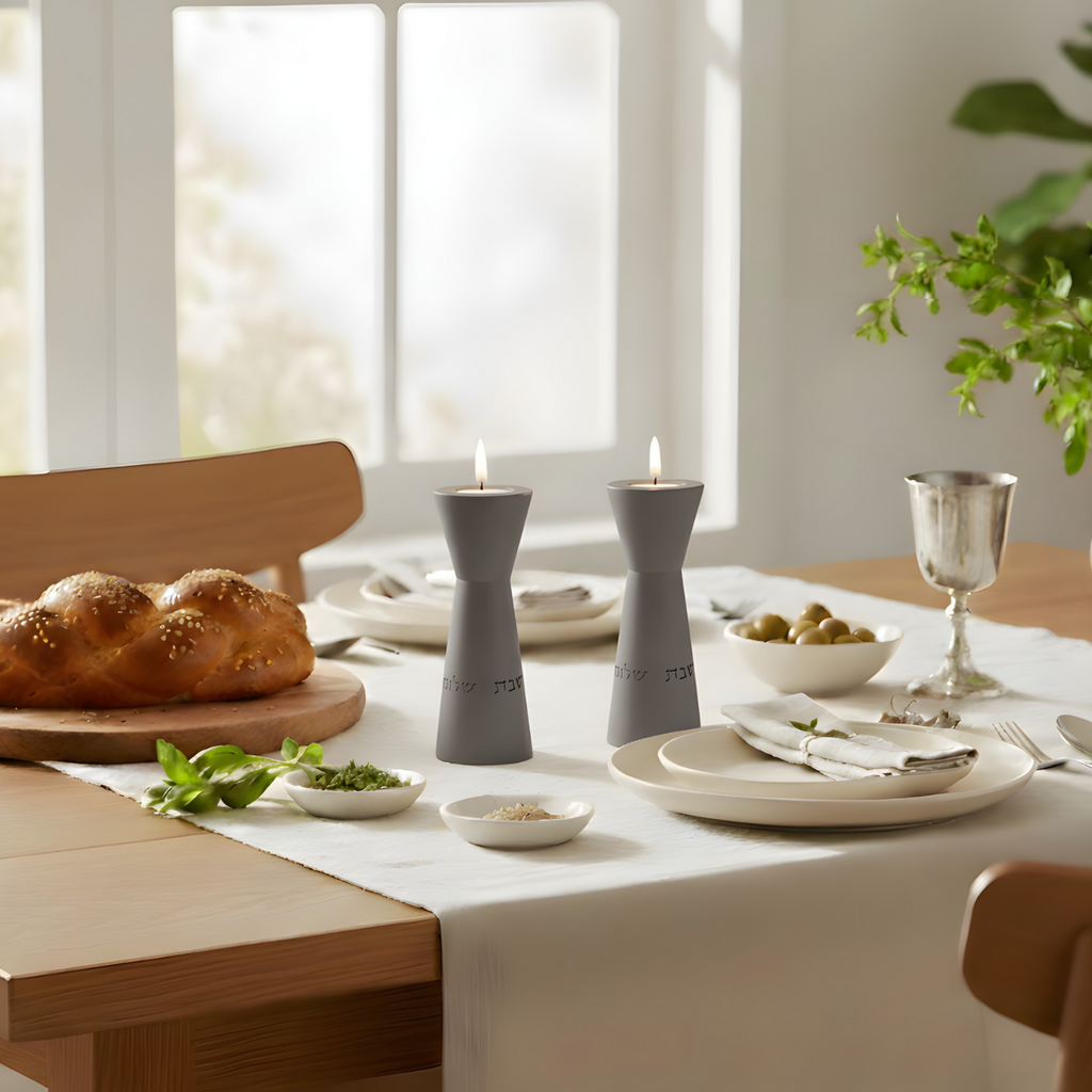 Concrete Candle Holder Pair for Shabbat – Aura Series