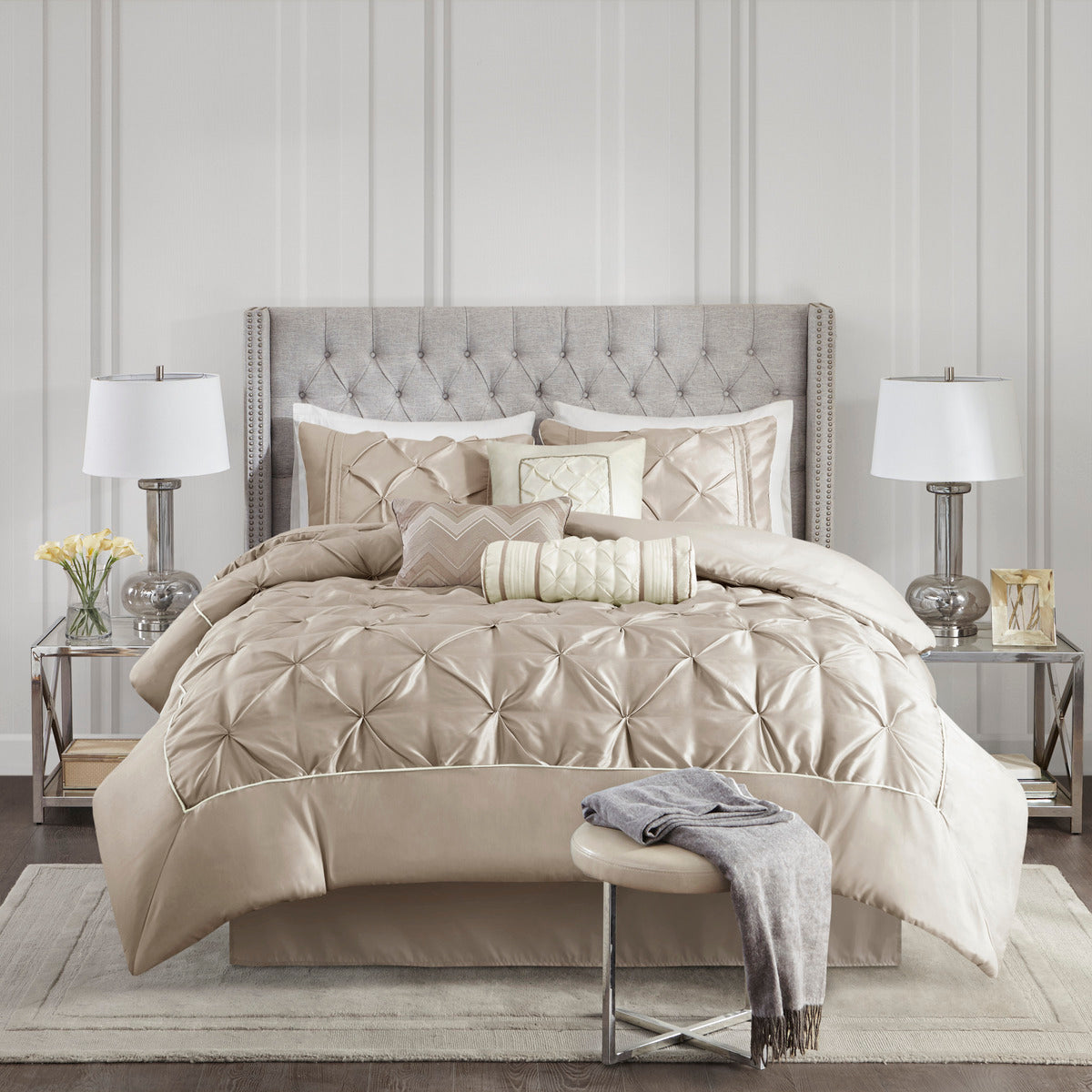 7 Piece Tufted Comforter Set Taupe California King
