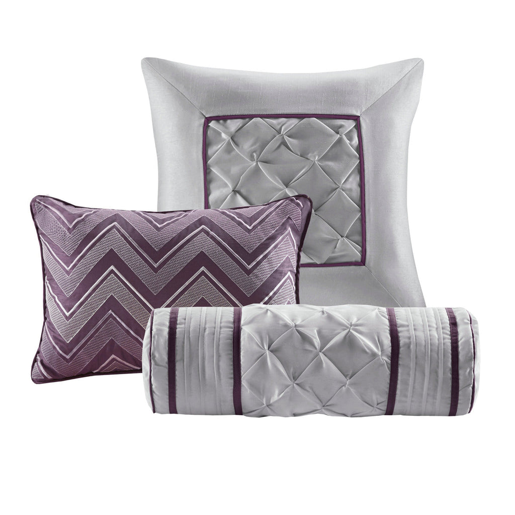 7 Piece Tufted Comforter Set in Plum for Full Beds