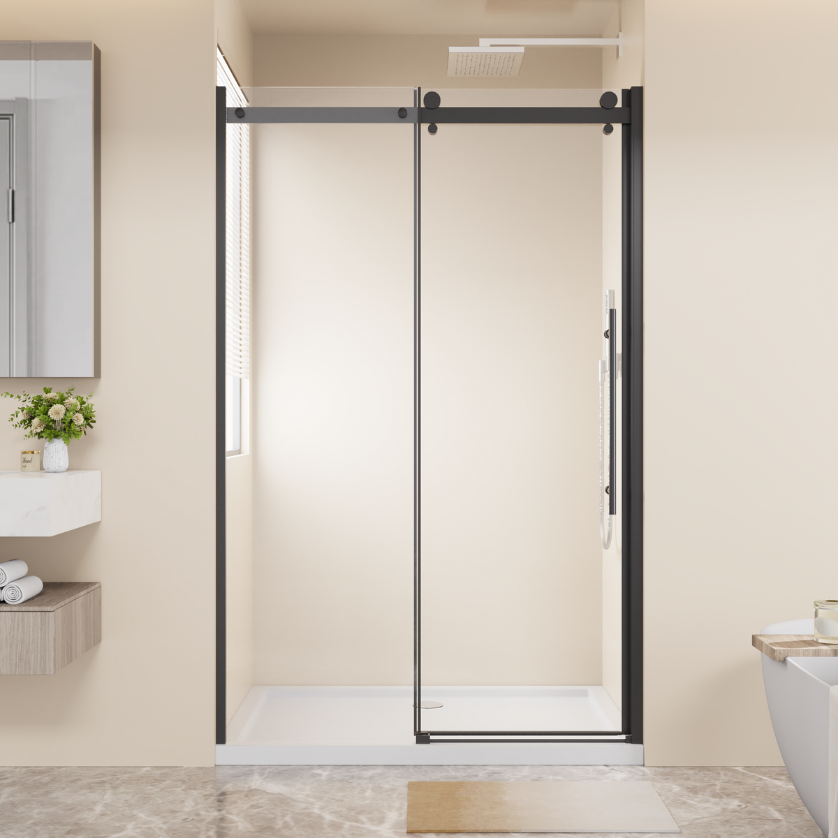 Frameless Shower Door with Zinc Roller Rail System