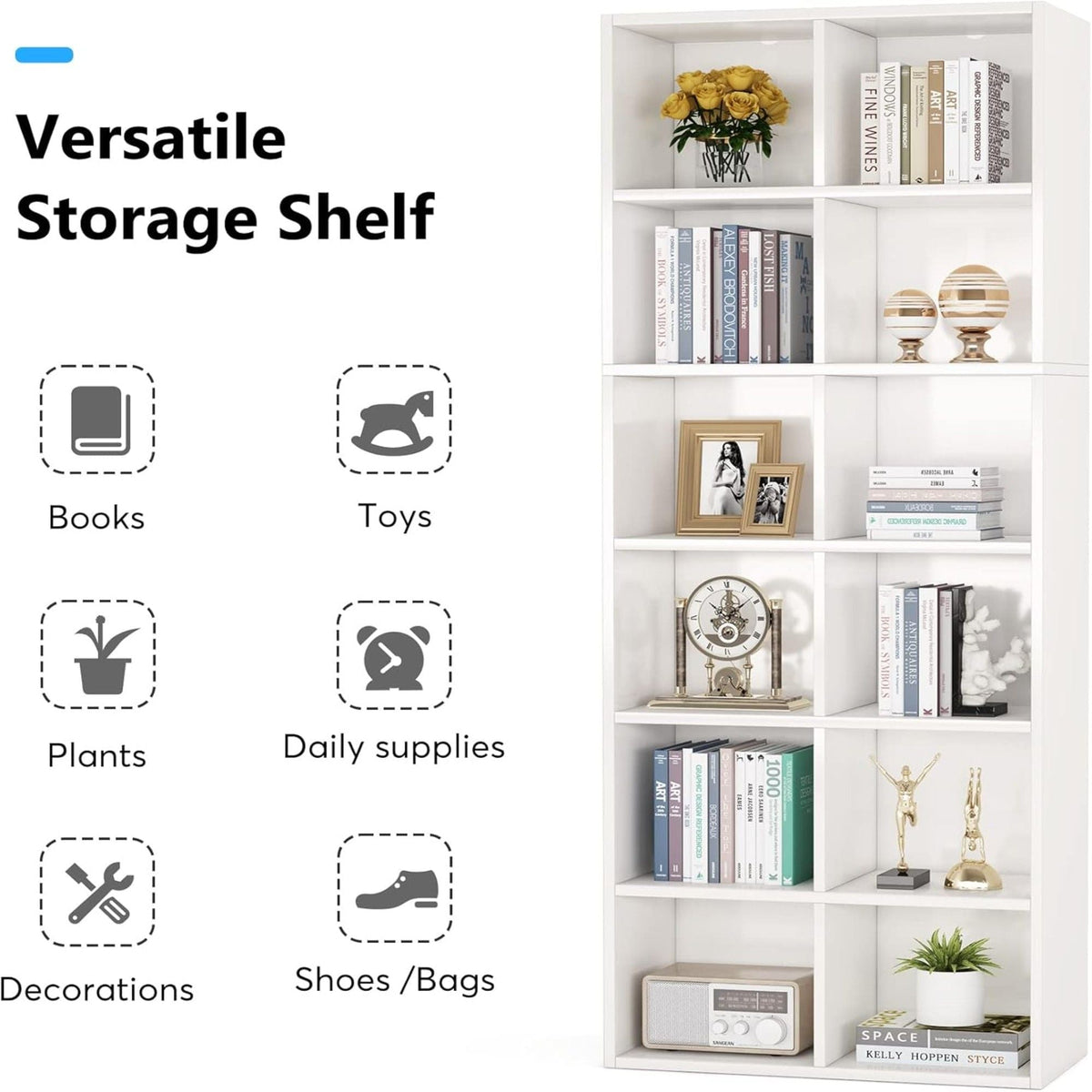 Narrow 12 Cube Bookcase with Closed Back - White