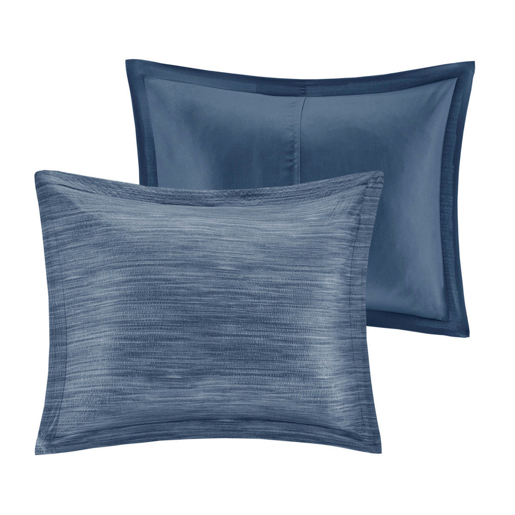 7 Piece Printed Seersucker Comforter Set Navy Queen