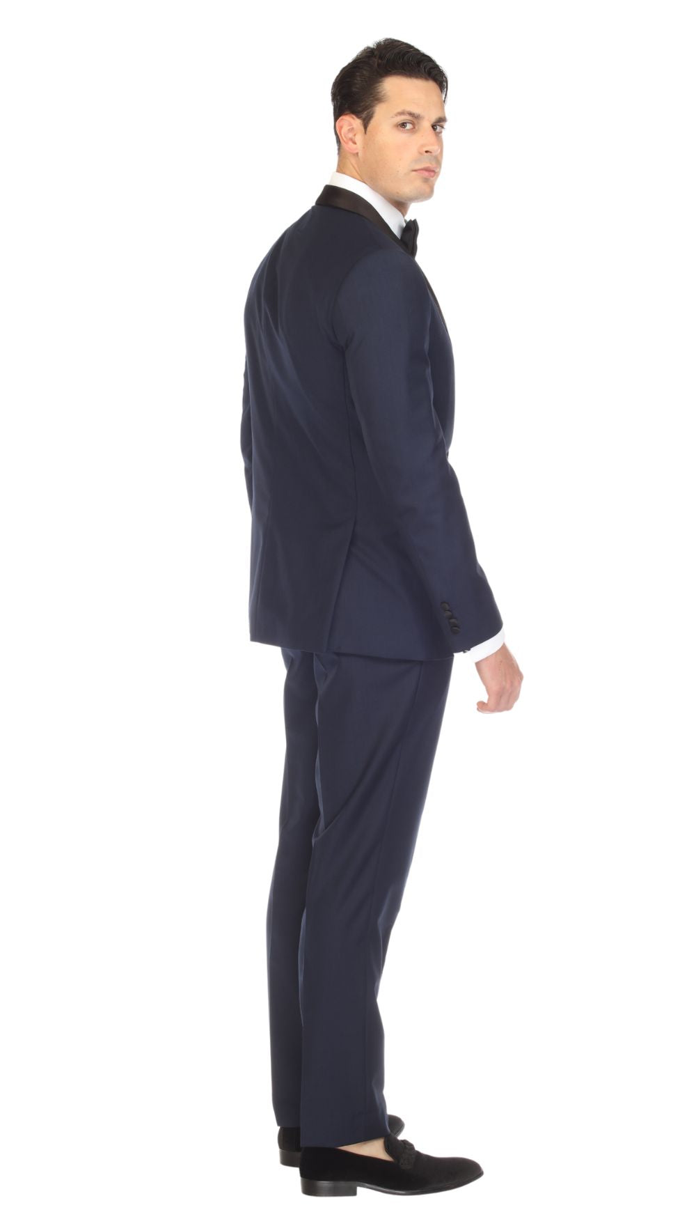 Ferrecci Men's Reno Navy / Black Slim Fit Shawl Lapel 2 Piece Tuxedo Suit Set