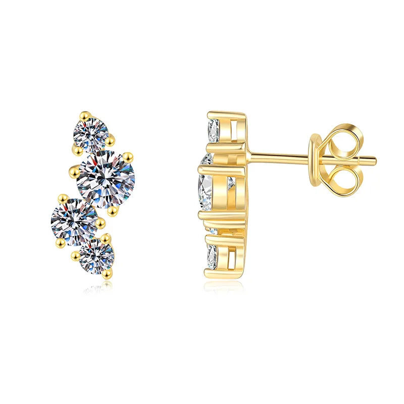 Gold-Tone Moissanite Cluster Curve Stud Earrings