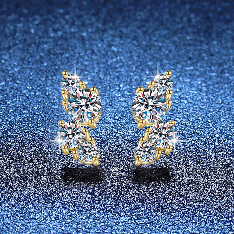 Gold-Tone Moissanite Cluster Curve Stud Earrings