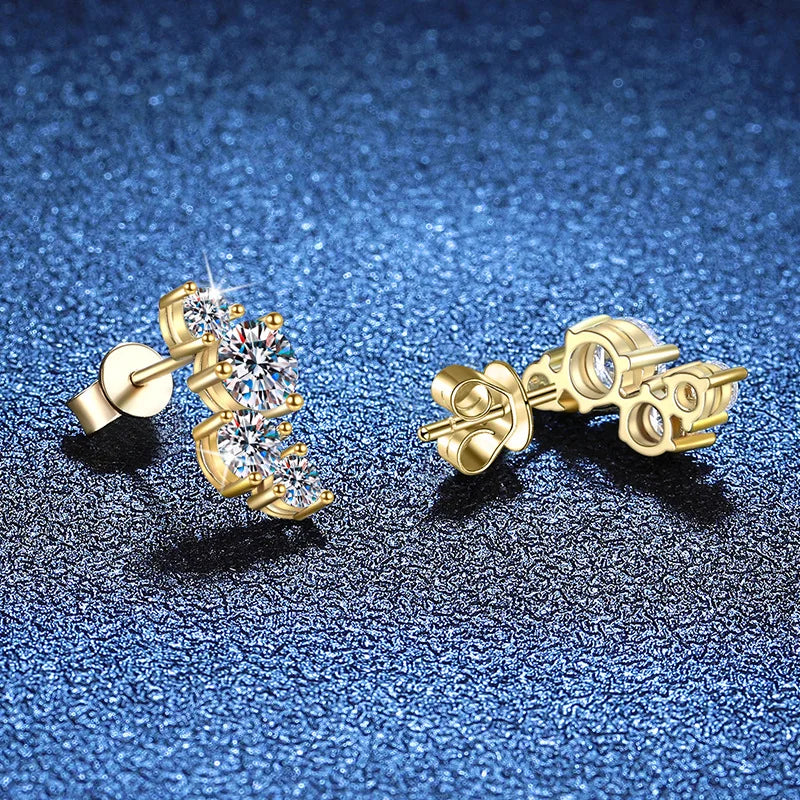 Gold-Tone Moissanite Cluster Curve Stud Earrings