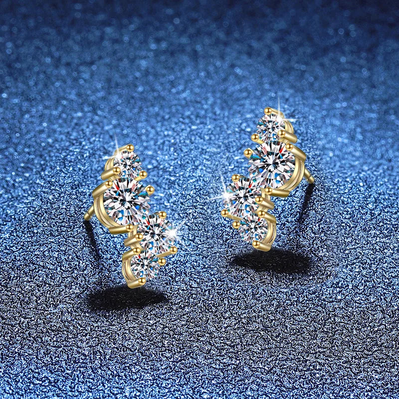 Gold-Tone Moissanite Cluster Curve Stud Earrings