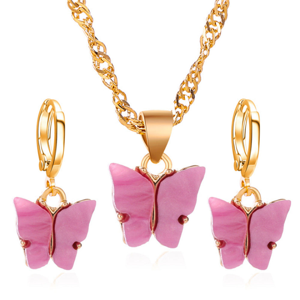 Creative Fashion Color Acrylic Butterfly Suit Jewelry Set