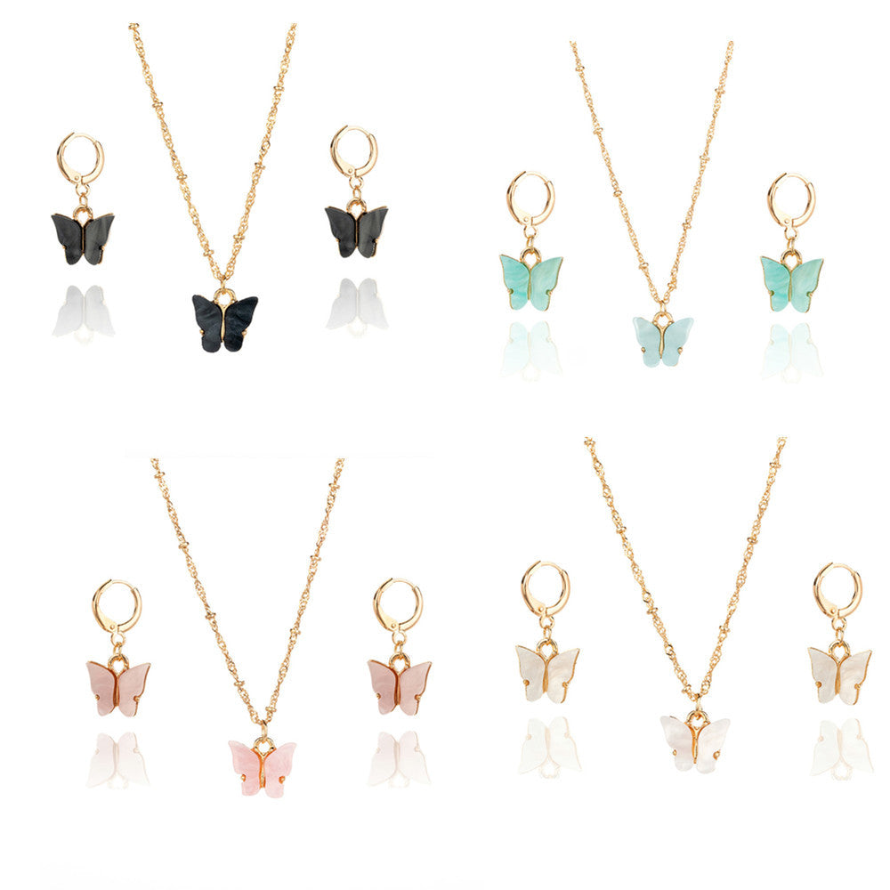 Creative Fashion Color Acrylic Butterfly Suit Jewelry Set