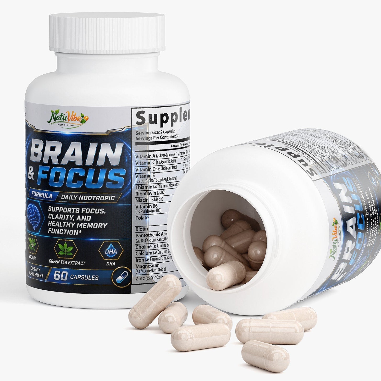 Brain & Focus Formula 60 Caps – Nootropic Brain Support for Memory & Energy