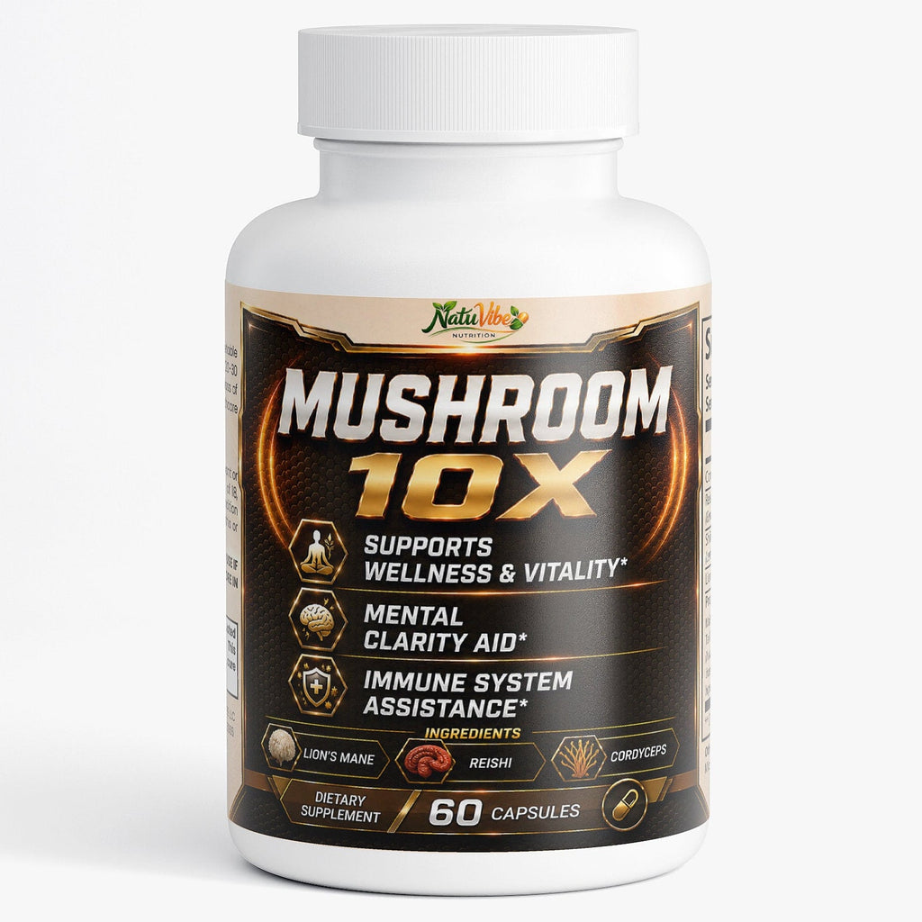 Mushroom 10X – 10 Mushroom Complex for Wellness, Mental Clarity & Immune Support | Lion’s Mane, Reishi & Cordyceps | 60 Caps