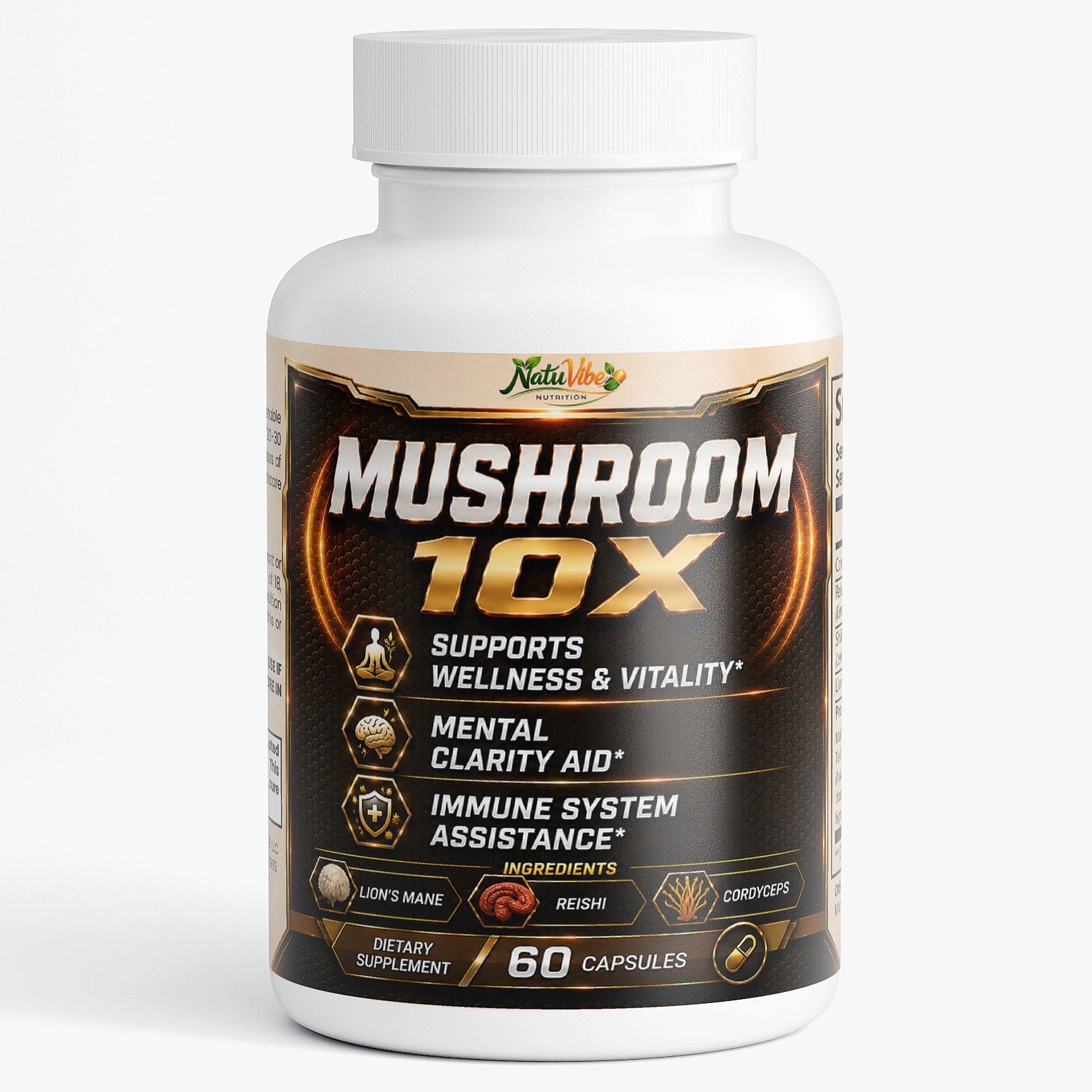 Mushroom 10X – 10 Mushroom Complex for Wellness, Mental Clarity & Immune Support | Lion’s Mane, Reishi & Cordyceps | 60 Caps