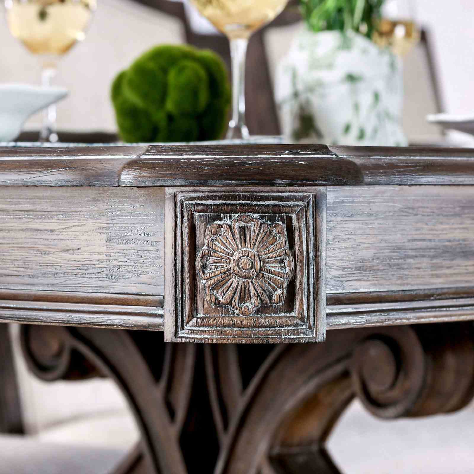 Dining Room 1pc Dining Table W Leaf Trestle Base Rustic
