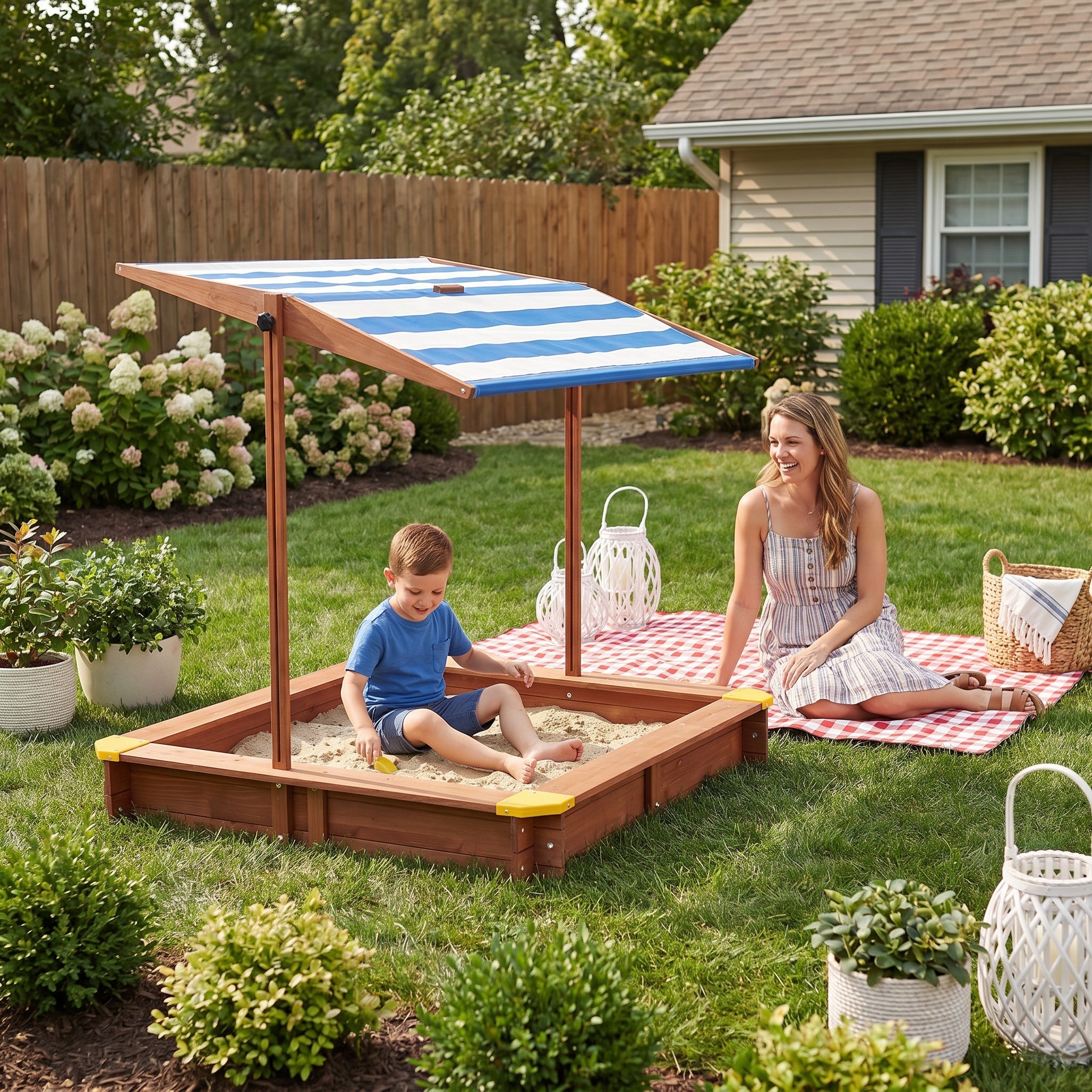 Kids Wooden Sandbox with Cover - 46"