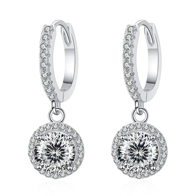Colored Halo Moissanite Hoop Drop Earrings, 1 ct Each