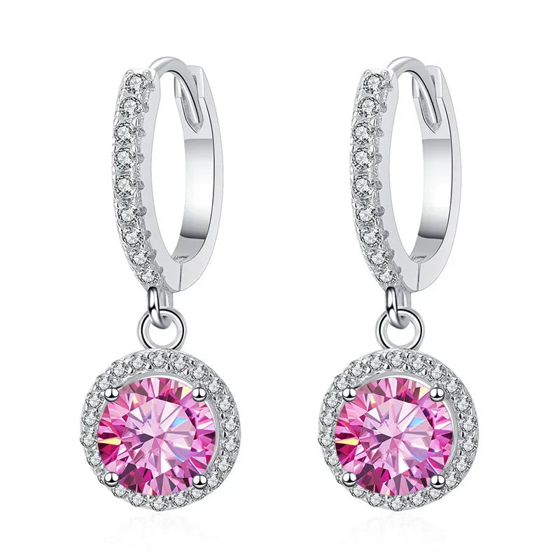 Colored Halo Moissanite Hoop Drop Earrings, 1 ct Each