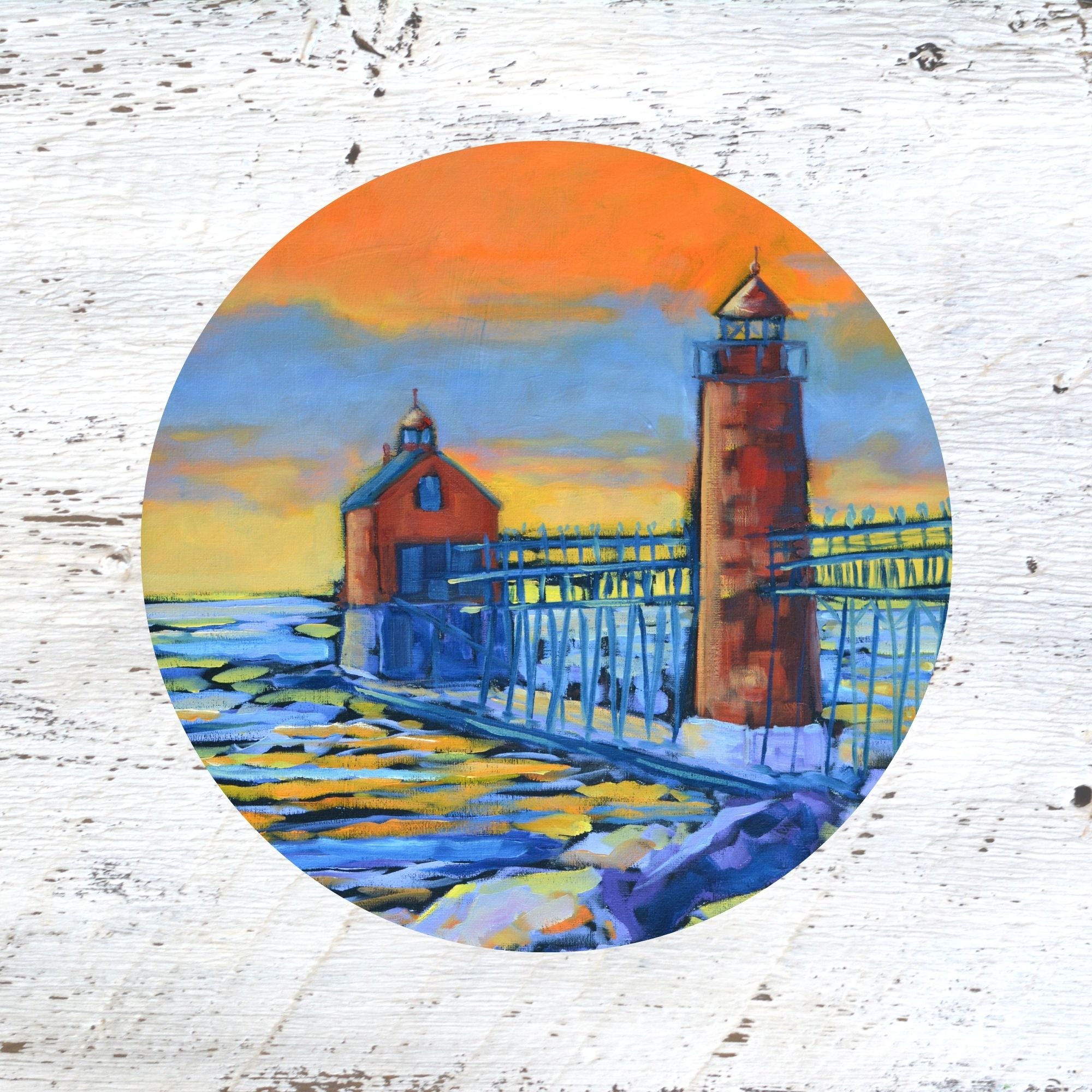 Rubber Grip Jar Opener - Grand Haven Lighthouse: Burning Sky, Quiet Shore