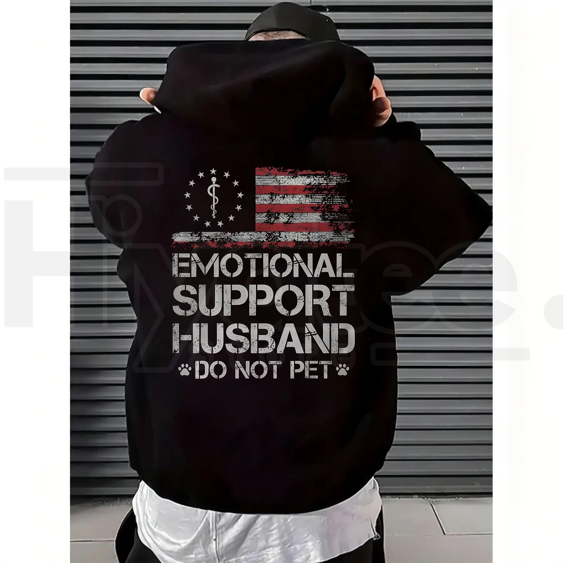 "Emotional Support Husband" – USA Flag Motif Graphic Apparel