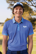 BooYaa Premium Men's Golf Polo, Fowler Pink and Blue Geometric Print, 4-Way Stretch