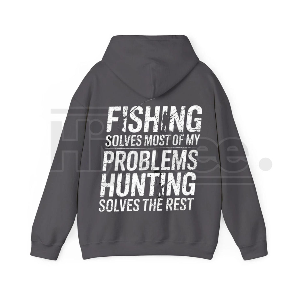 "Fishing Solves Most of My Problems" Hoodie – Funny Back Printed Hunter & Fisherman Gift, Men’s Outdoor Pullover