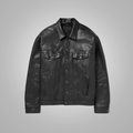New Men’s Army Black Suede Shearling Leather Trucker Jacket