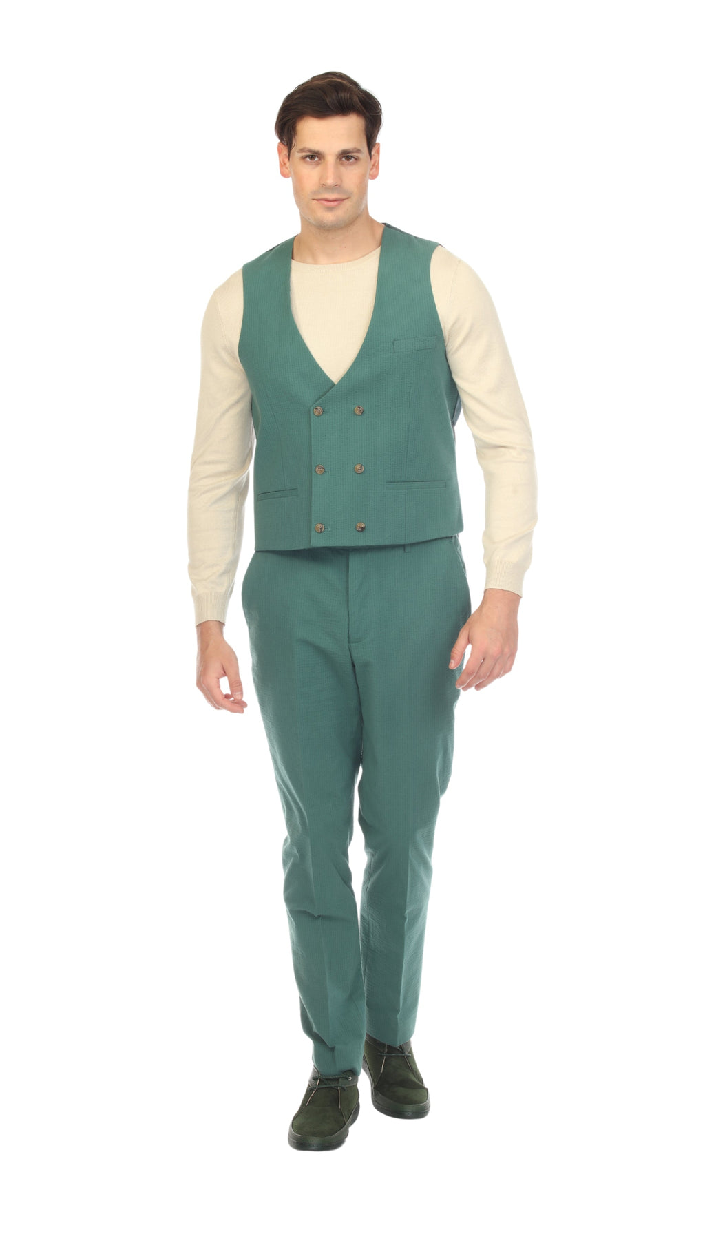 Men's Hunter Green Grant Double Breasted Seersucker Vest