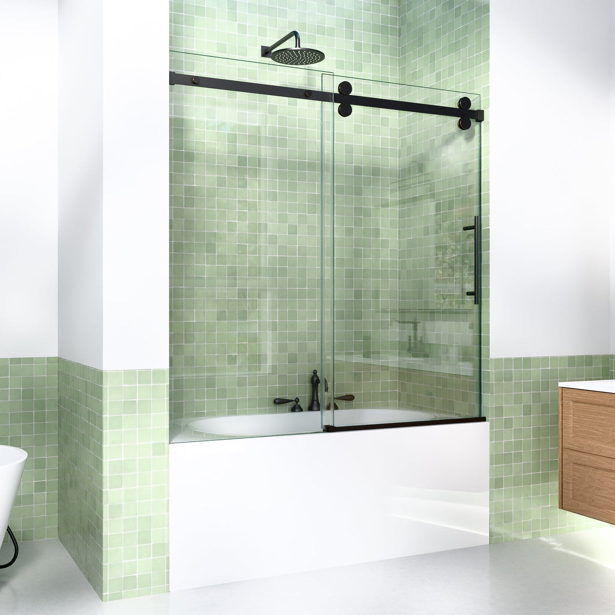 56-60"W x 60"H Frameless Sliding Tub Shower Door Enclosure
