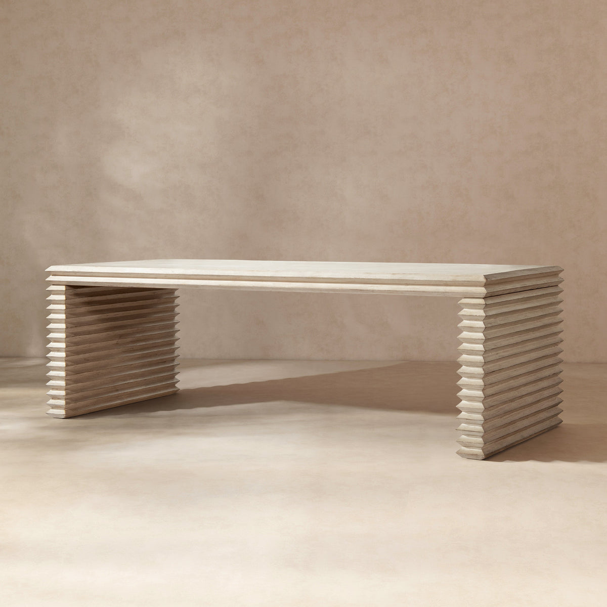 Veda 94" Reclaimed Wood Stacked Geometric Waterfall Dining Table