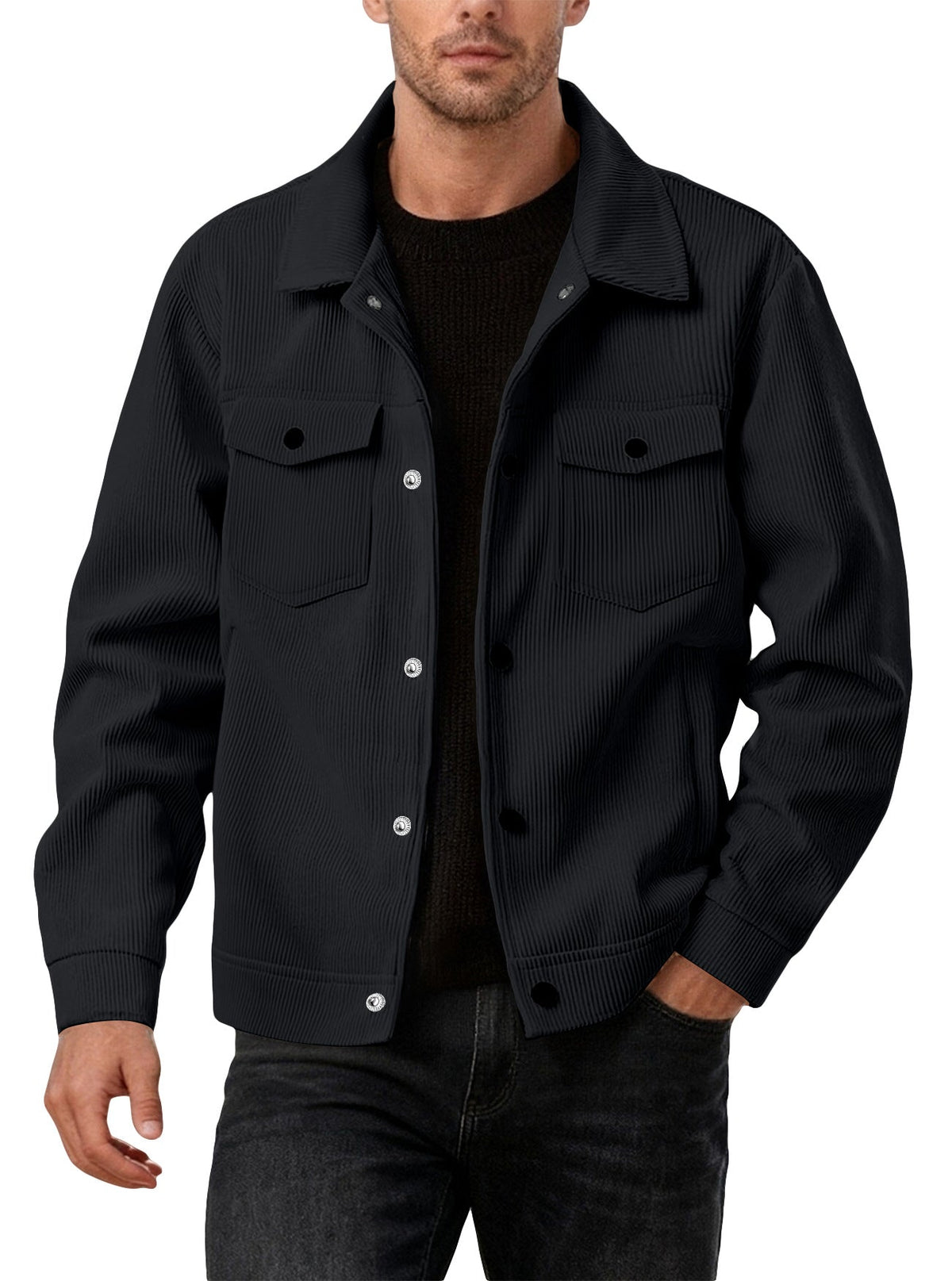 New European And American Men's Casual Solid Color Lapel Single-breasted Corduroy Jacket For Spring And Autumn, Cross-border Foreign Trade Amazon Style