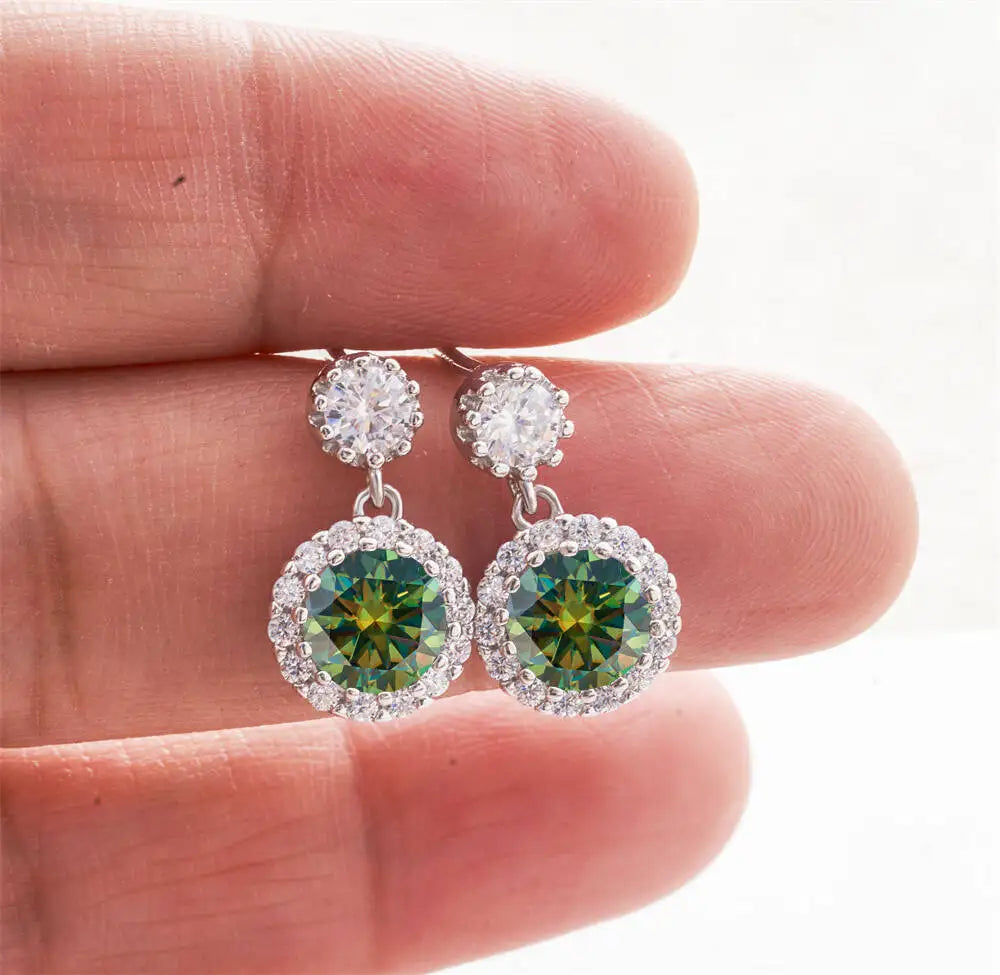 Moissanite Halo Drop Earrings in 925 Sterling Silver