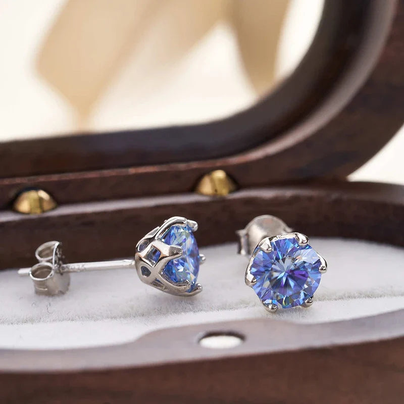 Round Moissanite Stud Earrings in Sterling Silver, Silver-Tone Finish